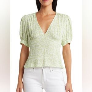 Sophie Rue Floral Print Tie Back Peplum Deep Front V-Neck Blouse Top